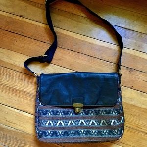 Urban Outfitters leather and woven crossbody bag